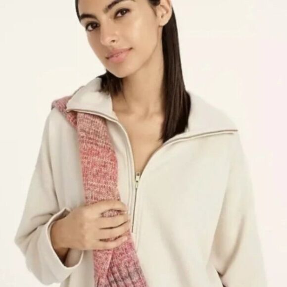 J. Crew University Terry Long Half-zip Tunic Relaxed Fit Cream in Size XS - Picture 2 of 15